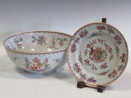 Lot 42 - A Sampson famille rose armorial punch bowl,...