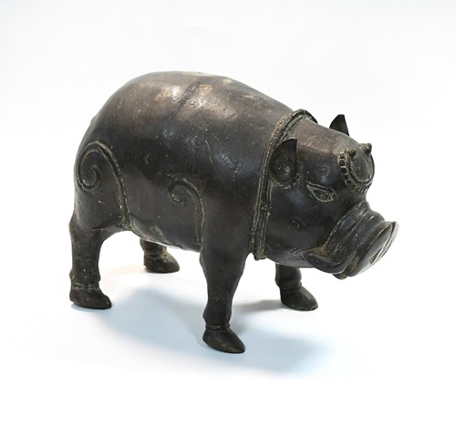 Lot 64 - A Chinese bronze standing boar, 19th/early 20th century