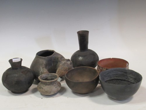 Lot 45 - A South American tribal painted bowl, a...