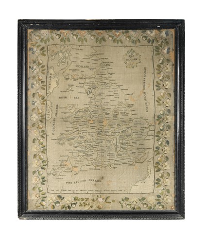 Lot 759 - An embroidered silk work 'Map of England', 19th century