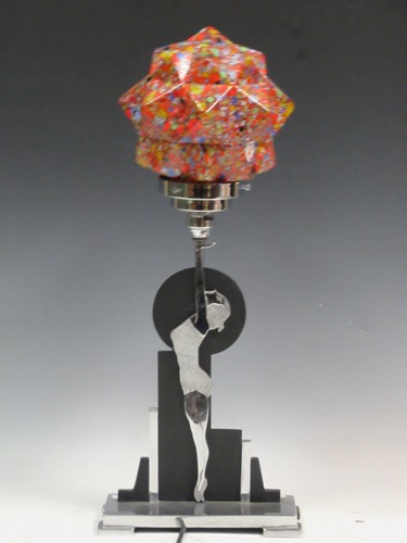Lot 20 - An Art Deco chrome figural table lamp approx...