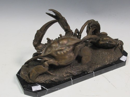 Lot 35 - A modern bronze model of two crabs 21cm high...