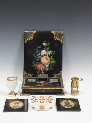 Lot 9 - A Victorian papier-mache desk set, two...