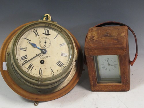 Lot 23A - A cased carriage clock and a ships barometer...