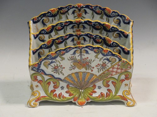 Lot 6 - A continental faience letter rack 18cm high