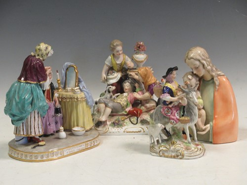 Lot 5 - Three continental porcleain figure groups and...
