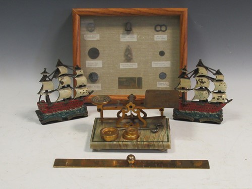 Lot 3 - A set of postal scales; a brass ruler, and a...