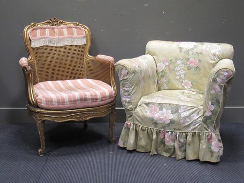 Lot 453 - A French gilt wood bergere chair together with...