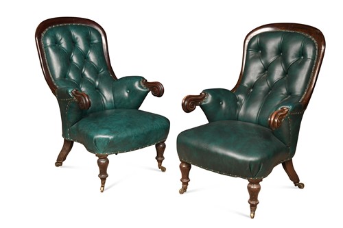 Lot 924 - A pair of early Victorian mahogany armchairs