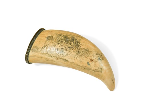 Lot 780 - A French Scrimshaw Sperm Whale tooth as a table vesta case, 19th century