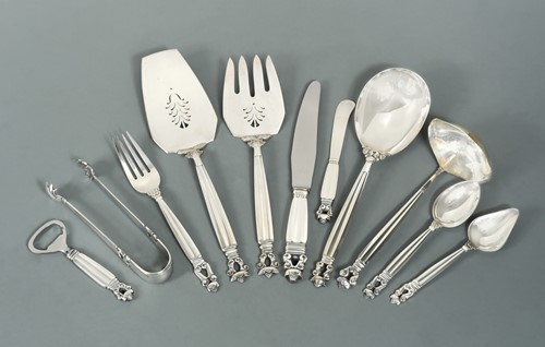 Lot 348 - An 85-piece set of 20th century Danish metalwares silver cutlery and flatware, mark of Georg Jensen