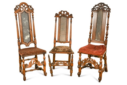 Lot 640 - Three cane back chairs, late 17th century,...