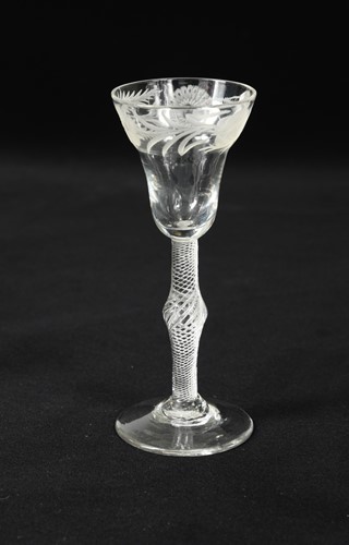Lot 442 - A George II Jacobite pan-topped wine glass, circa 1750