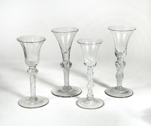 Lot 438 - Four George II wine glasses, circa 1740-50