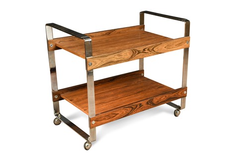 Lot 168 - Attributed to Merrow Associates, a rosewood and chrome drinks trolley