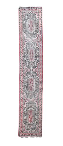 Lot 707 - A very long silk runner, possibly Qum