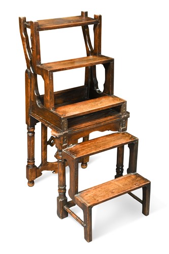 Lot 484 - A Continental Gothic style beech metamorphic chair, 19th century