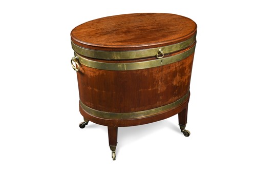 Lot 490 - A George III mahogany and brass bound oval wine cooler