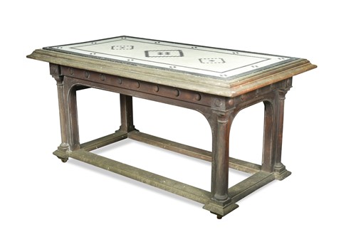 Lot 528 - A teak table with a mosaic top, circa 1900