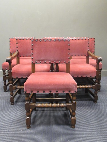 Lot 621 - A set of eight Cromwellian style oak dining...