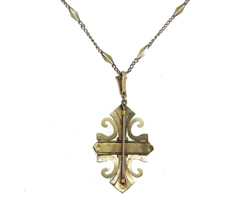 Lot 41 - A Victorian stylised split pearl and diamond cross pendant necklace