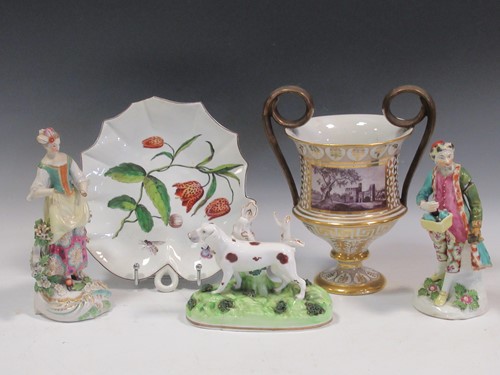 Lot 63 - A Chelsea leaf shaped dish painted with...