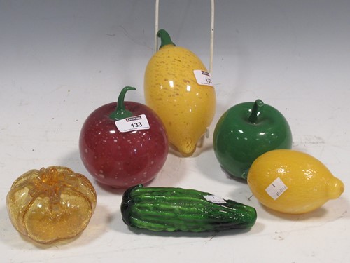Lot 133 - A small collection of Murano glass fruits,...
