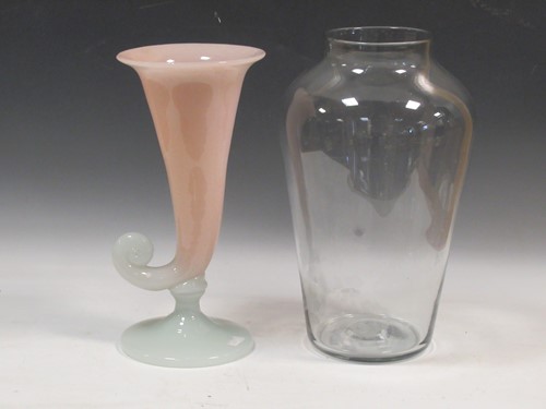 Lot 54 - A pink and milk glass cornucopia vase and...