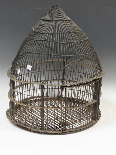 Lot 129 - A black painted wire work bird cage single...