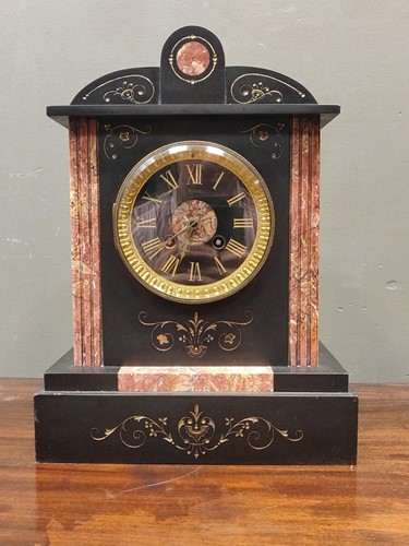 Lot 125 - A slate mantel clock and another clock (damaged)