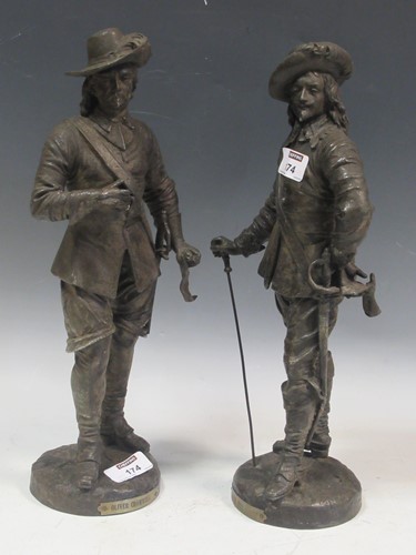 Lot 174 - A pair of spelter figures, Oliver Cromwell and...