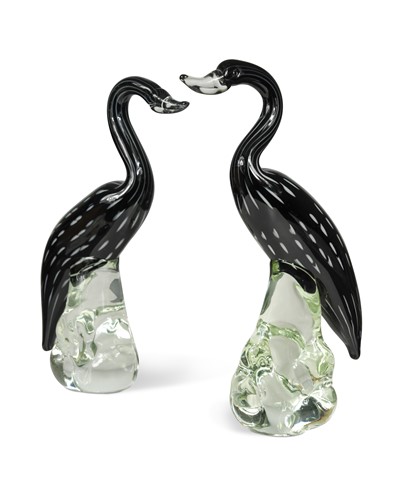 Lot 30 - A pair of stylised Murano glass swans