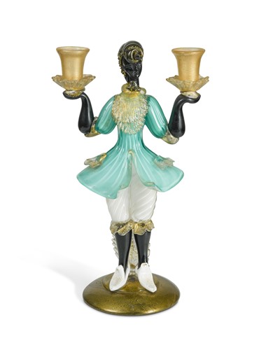 Lot 29 - Attributed to Barovier & Toso, a Murano glass figural candlestick