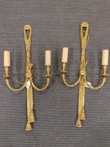 Lot 673 - A pair of modern gilt metal twin branch wall...