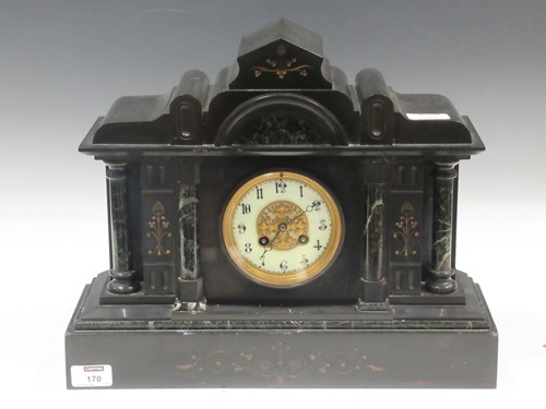 Lot 170 - A late 19th century slate mantle clock...
