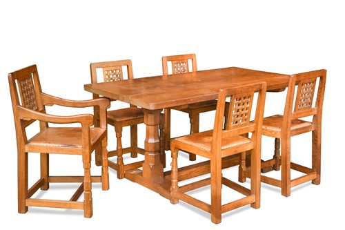 Lot 209 - Robert 'Mouseman' Thompson, an oak dining table and five chairs