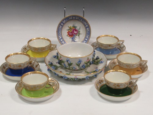 Lot 62 - Seven Vienna cups and saucers, the different...
