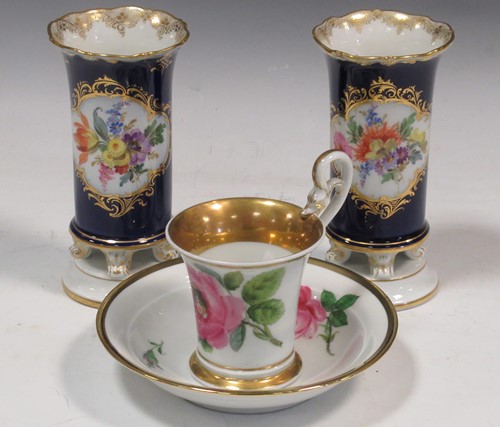 Lot 26 - A pair of Dresden type floral painted spill...