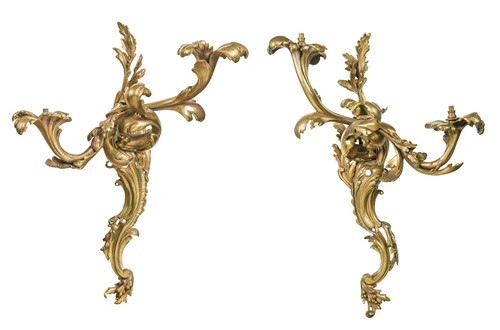 Lot 327 - A pair of gilt-bronze wall lights in the Rococo manner, 19th century