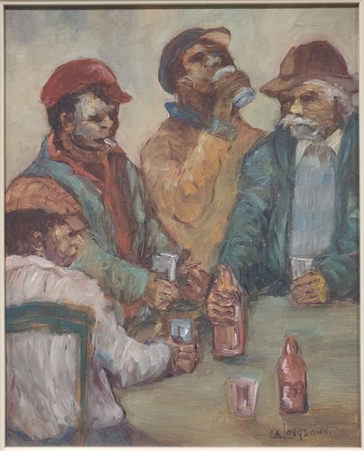 Lot 203 - Amos Langdown (1930 - 2006) Four men drinking...