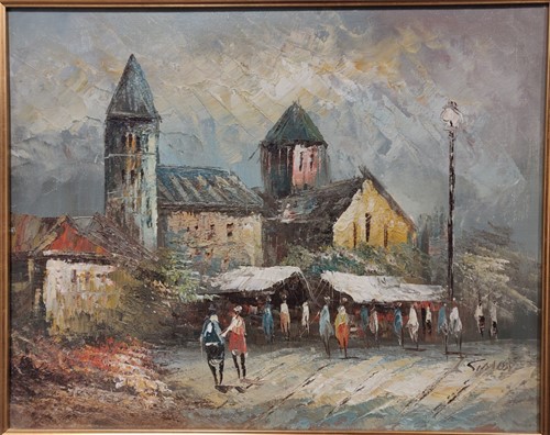 Lot 461 - Provincial scene, oil on board, signed...