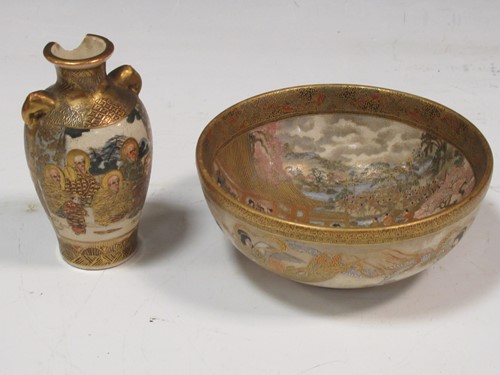 Lot 46 - A Japanese Satsuma gilt and painted bowl and...