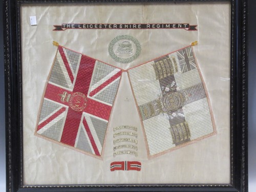 Lot 122 - A Leicestershire Regiment silk embroidery...