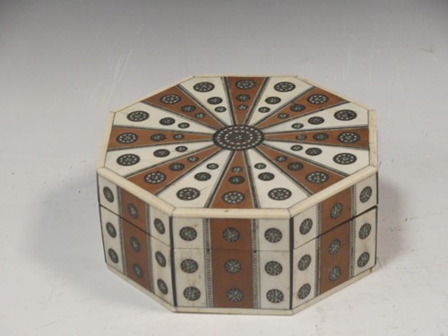 Lot 112 - A Middle Eastern ivory inlaid octagonal box,...
