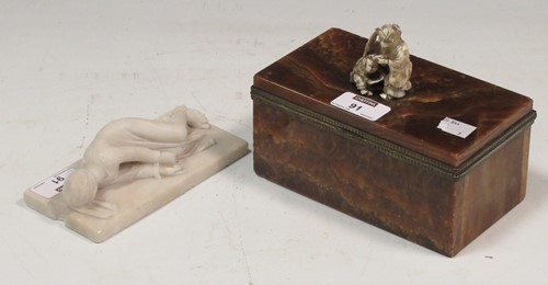 Lot 91 - A hardstone cigar box with ivory finial and...