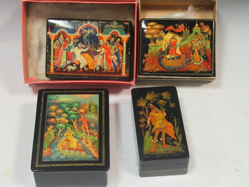Lot 120 - Four Russian painted lacquer Palekh...