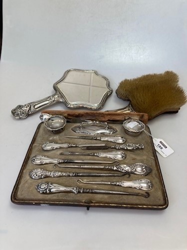 Lot 189 - Two incomplete manicure sets with silver...