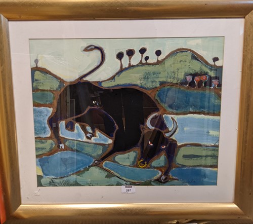 Lot 267 - Contemporary School, Bull in a landscape,...