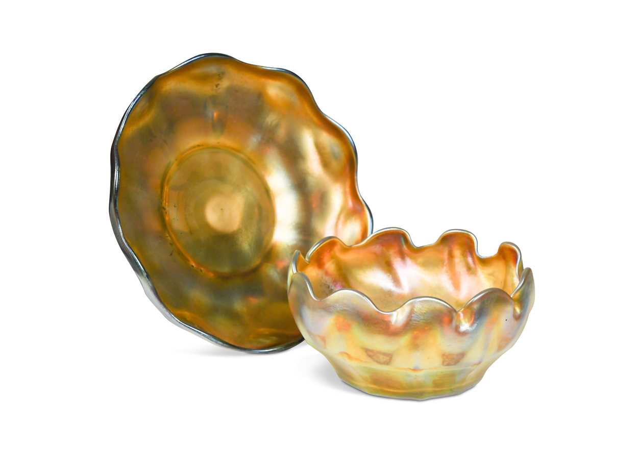 Lot 1 - A Tiffany Favrile glass finger bowl and stand