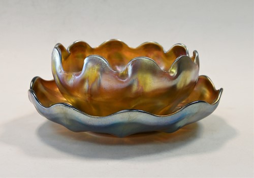 Lot 1 - A Tiffany Favrile glass finger bowl and stand